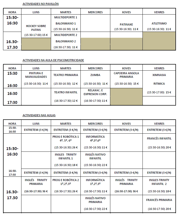 HORARIO EXTRAESCOLARES ANPA 2018-19