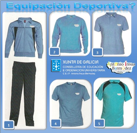 Equipación Chandal sudadeira polo camiseta Ceip A Insua Bermudez Vilalba