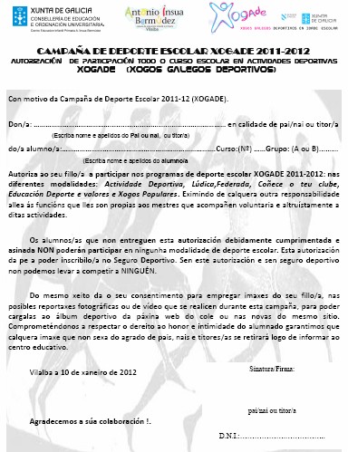 Autorización Actividades Deportivas XOGADE 2012 CEIP INSUA BERMUDEZ