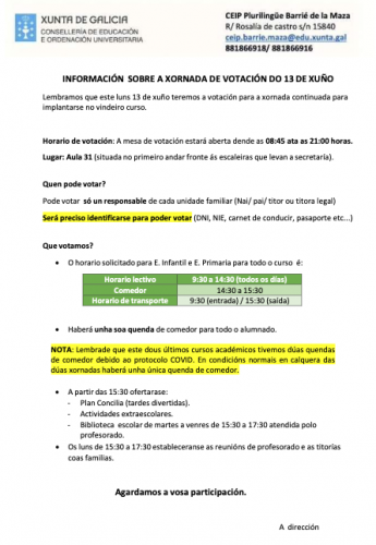 Votación xornada continuada