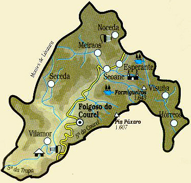 MAPA DA ZONA DO CAUREL
Pódese apreciar neste mapa , os lugares onde Uxio creceu e pasou varias etapas da súa vida.
