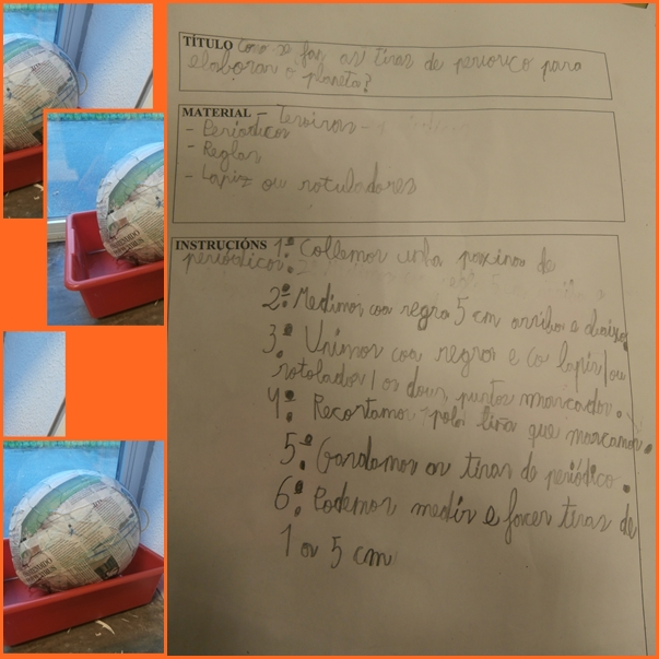 Texto instructivo. Como se fan as tiras de periódico para elaborar a partir dun globo un planeta de papel maché.