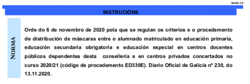 ORDE PROCEDEMENTO DISTRIBUCIÓN MÁSCARAS ALUMNADO