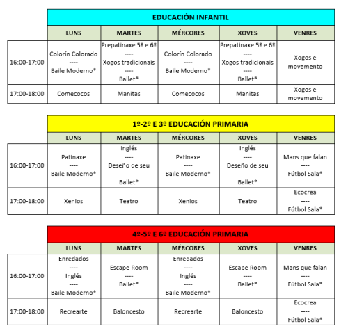 Cadro oferta actividades extraescolares 2024-25