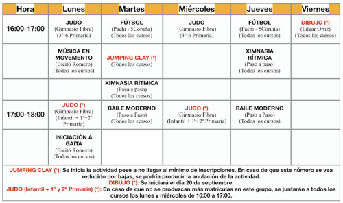 calendario extraescolares