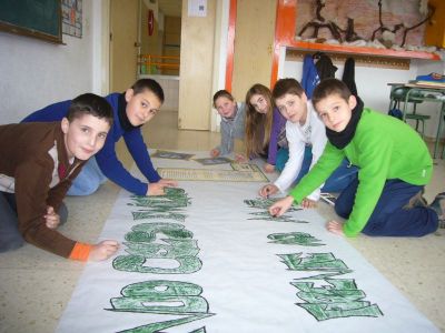 preparando o cartel do recitado
