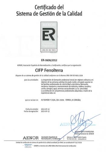 Certificado do Sistema de Xestión e Calidade