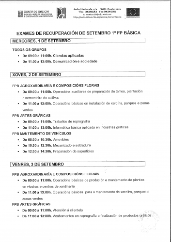 DATAS EXAMES SETEMBRO 2021