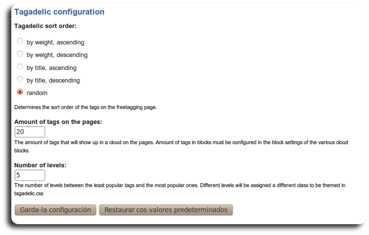 opcións de configuración de tagadelic