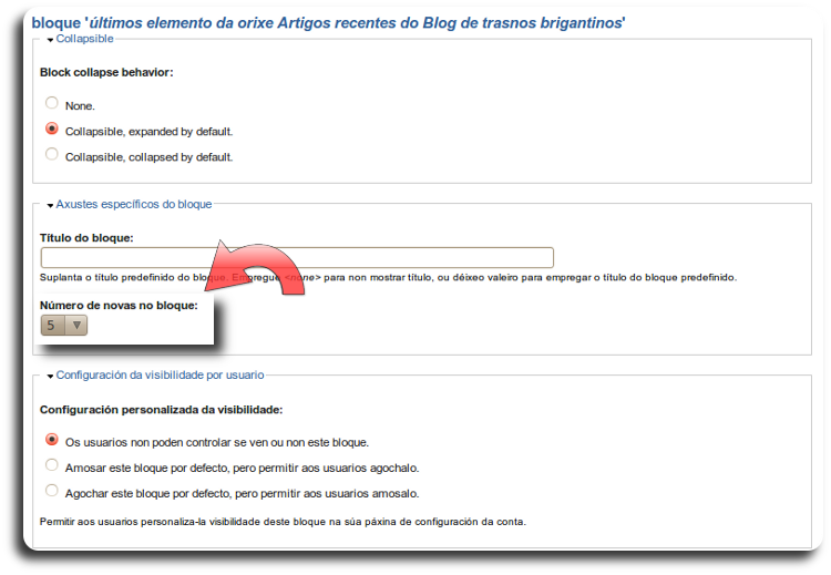 bloque artigos recentes configuración