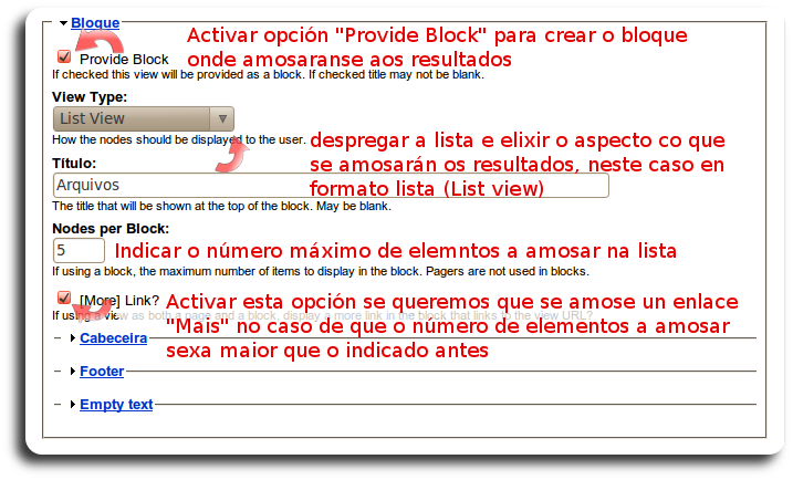 vista bloque: configuración