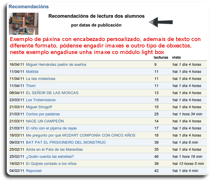 vista páxina con encabezado personalizado