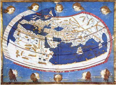 44. Claudio Ptolomeo
Claudio Ptolomeo (Ca.d.C.90-168), Florencia 1474
Aínda que non perdurou ningunha carta de Ptolomeo, no Renacemento reconstruíronse Mapa Mundi a partir da Geographia de Ptolomeo.

