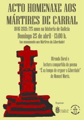 10. Homenaxe aos Mártires de Carral, 2021
Cartaz do acto de homenaxe aos Mártires de Carral no seu 175 cabodano.
