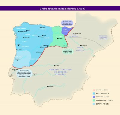 04. Mapa Califato (929-1031)
“Ao longo da Idade Media Galicia era unha entidade xeográfica e política recoñecida en toda Europa e áreas colindantes. Na cartografía a zona noroccidental da península coñecese todo este tempo como Galicia, e é á área baixo dominio musulman a que se denomina Hispania”. 

Fonte: Sabela Pato. Da terra de Lemos ao Reino de Galicia Terceira Persoa
