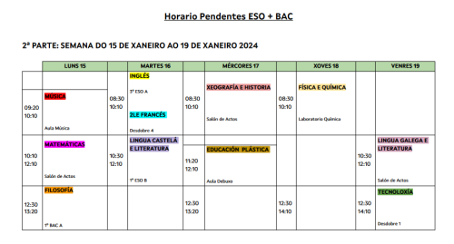 Horario exames pendentes 2aval