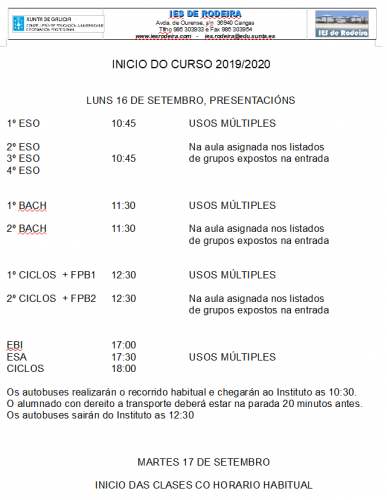 calendario inicio de curso