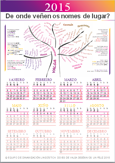 Calendario 2015 do EDL do IES Valga coa toponimia do concello de Valga