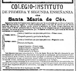 Anuncio en La Voz de Galicia setembro de 1886