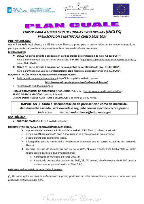 Cartel informativo CUALE 2023/24