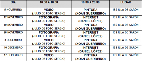 Horario actividades