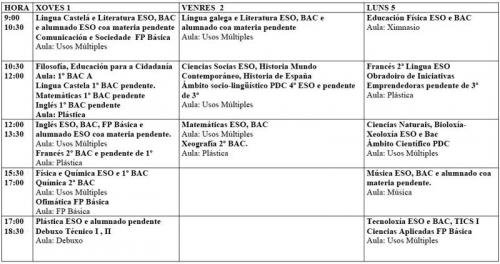 Calendario exames setembro