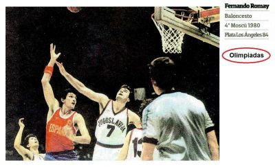 1.980-1.984 Fernando Romay.Gallego.Baloncesto, 4º en la Olimpiada de Moscú y plata en Los Angeles.La Voz.
