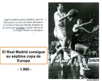 1.980 El Real Madrid de Baloncesto consigue su 7ª Copa de Europa al mando de Corbalán.Marca.
