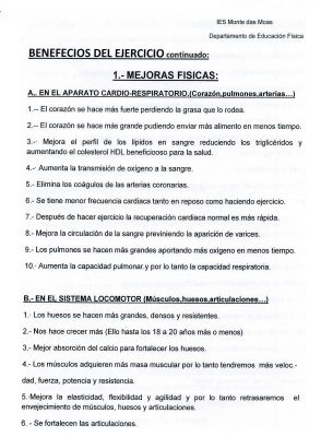 1 Beneficios del ejercicio continuado.1 Realizado por los alumnos de 3º de la ESO y 1º de Bachillerato.Curso 2.009-10
