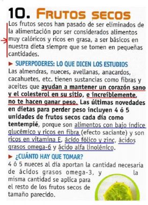 1 Frutos secos.Ayudan al corazón, a controlar el colesterol y ello sin ganar peso.Ricos en fibra, vitamina E, ácido fólico y zinc.2.007
