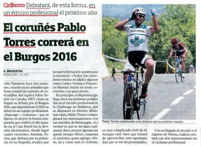 2.011 Pablo Torres se hace profesional del ciclismo.La Voz
