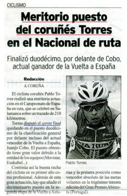 2.012 Ciclismo.Pablo Torres hace un excelente papel como profesional.
