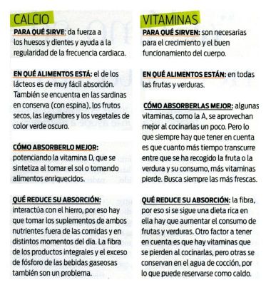 Calcio y vitaminas.Para qué sirven,en qué alimentos están, comó absorberlas mejor o cómo mo perder su absorción.2.011
