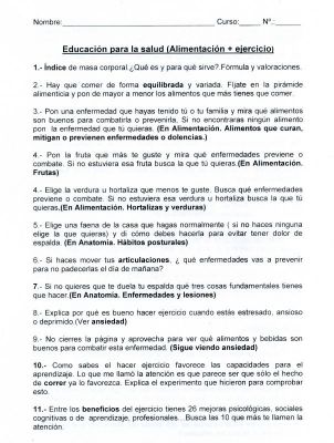 Condición Física.Cuestionario para el Segundo Ciclo de la ESO.(3º y 4º).Educación para la salud: alimentación + ejercicio.2.011
