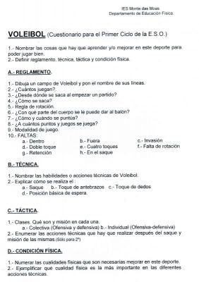 Voleibol.Cuestionario para 1º y 2º de la ESO.2.011
