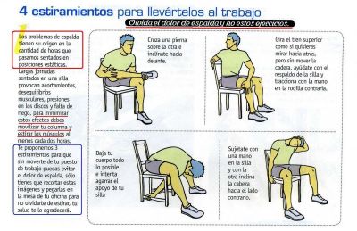 Espalda.Estiramientos para evitar el dolor en el trabajo.Beneficios del ejercicio.2.010
