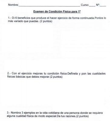 Condición Física.Examen para 1º de la ESO.2.009
