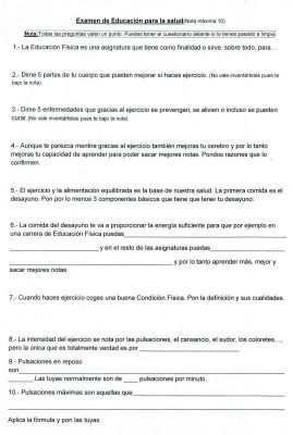 Educación para la Salud.Examen para 1º de la ESO.2.012
