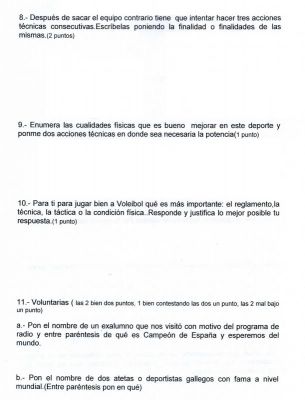 Voleibol.Examen para 2º de la ESO.2.009.
