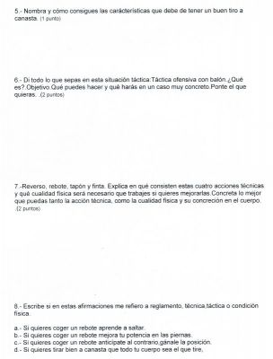 Baloncesto.Examen para 3º y 4º de la ESO.2.007
