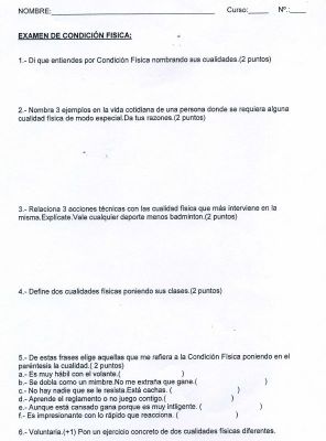 Condición Física.Examen para 3º y 4º de la ESO.
