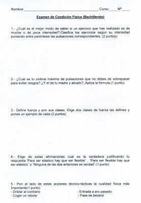 Condición Fisica.Examen para 3º y Bachillerato.2.010
