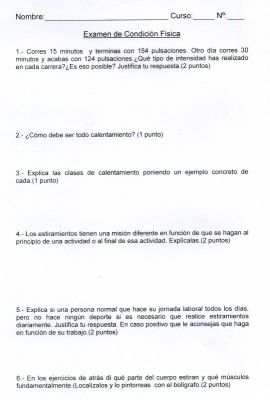 Condición Física.Examen para Bachillerato. 2.010
