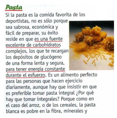 Pasta.Una fuente excelente de carbohidratos para obtener la energía que necesitas.Revista Nutrición para Deportistas.Sport Life 2.013
