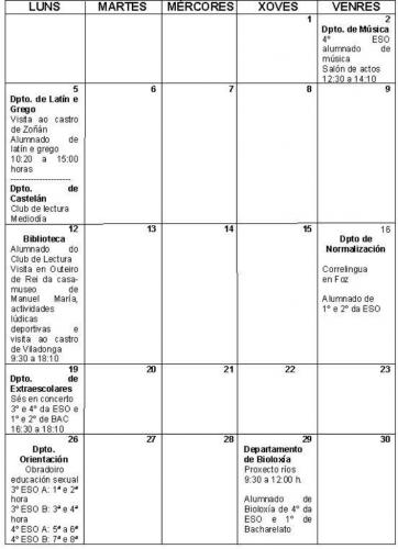 Actividades extraescolares e complementarias do mes de maio