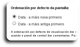 Ordenación por defecto da pantalla