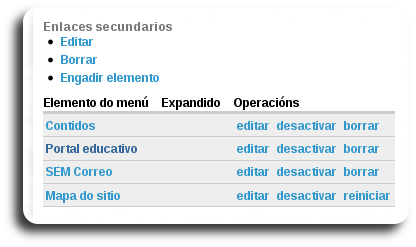 Menú e elementos de menú