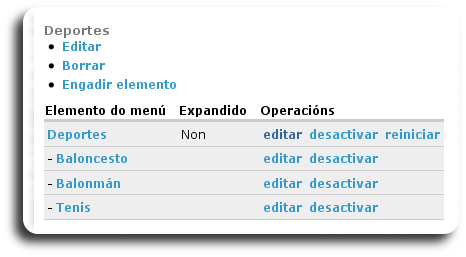 Menú coa nova categoría recén asociada