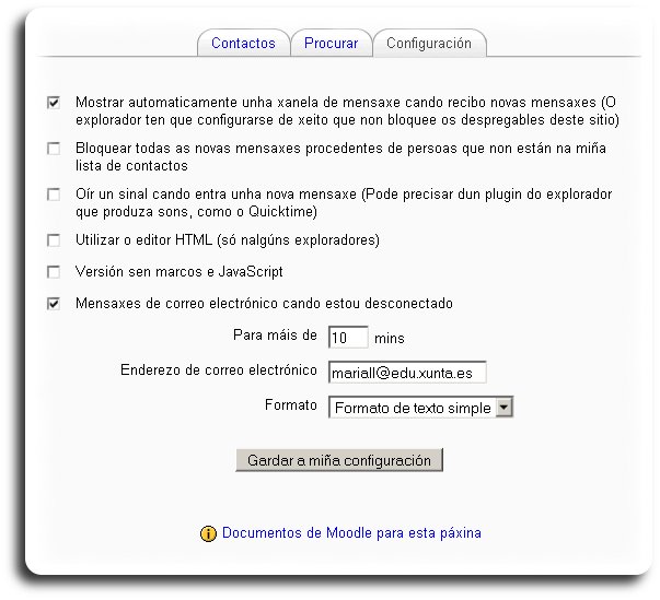 Pestaña de configuración do bloque de mensaxes