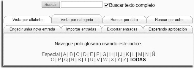 Barra de procura e contorno dun glosario